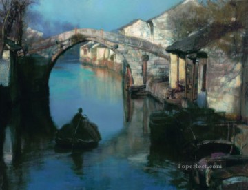 山水の中国の風景 Painting - 夜明けの山水の中国の風景